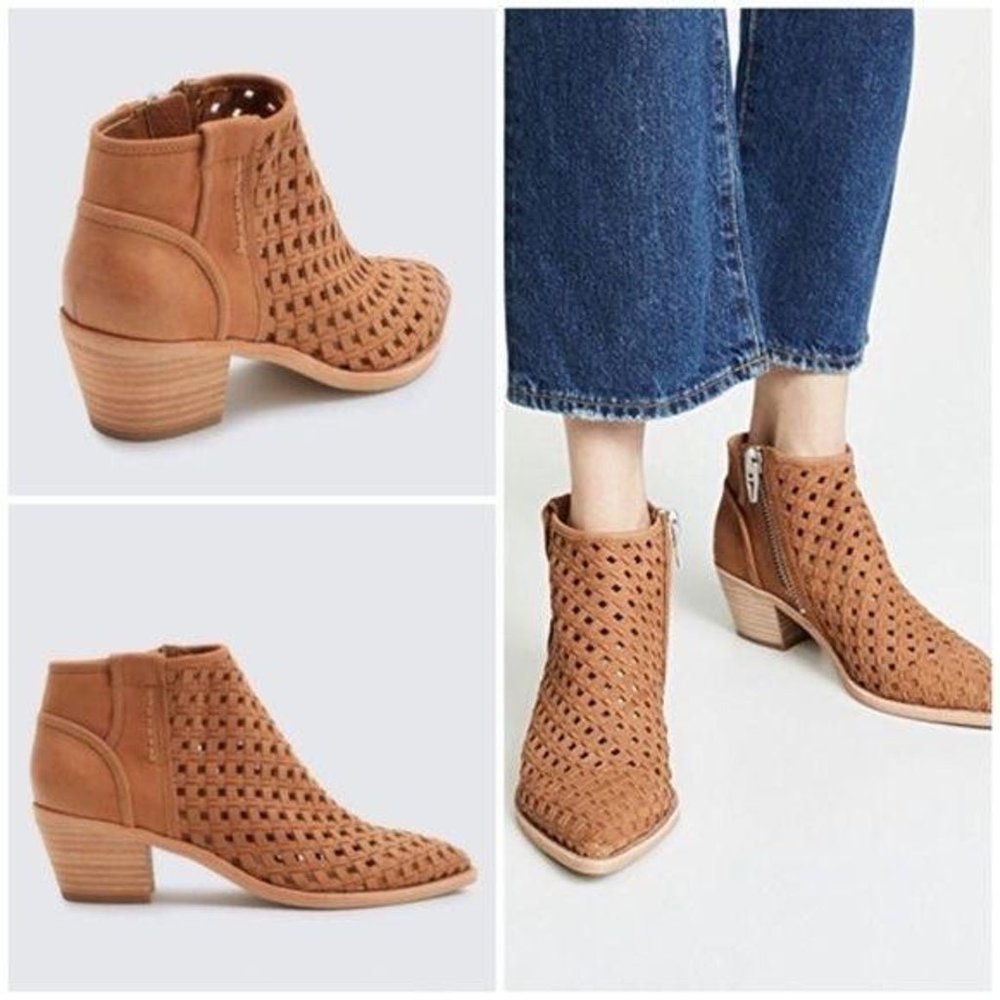 NIB Dolce Vita Spence Woven Booties Dark Saddle 10